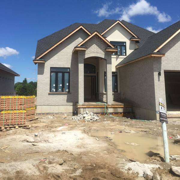 New house construction showcasing grey brick